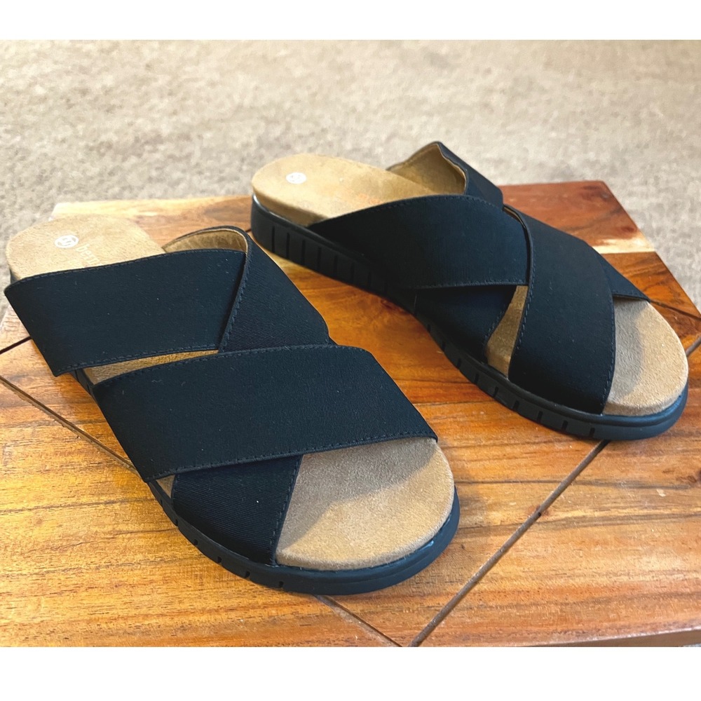 Bernie Mev New York Black Crisscross Elastic Slide‎ Sandals Womens 37 US 6